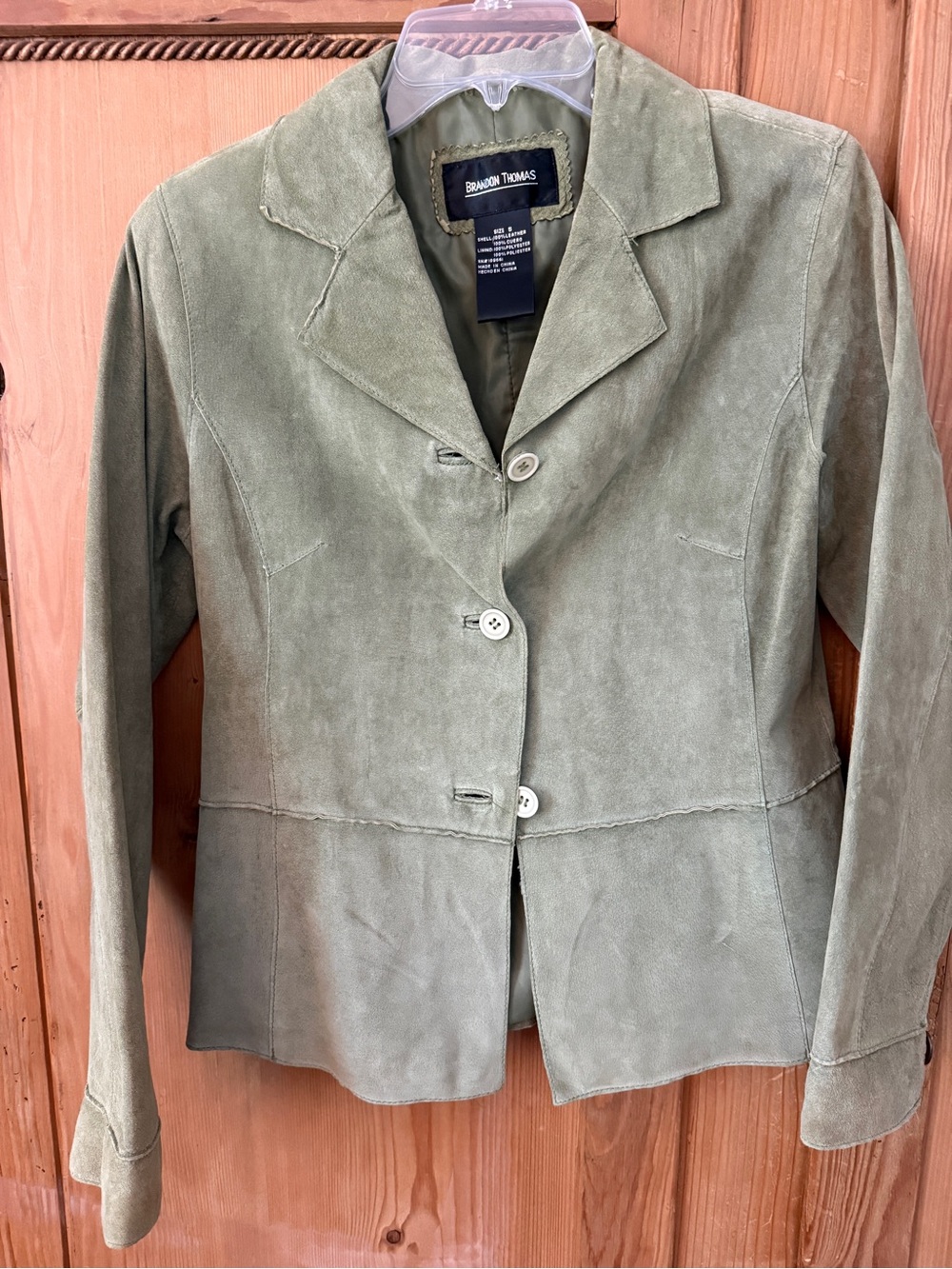 Brandon Thomas Olive Green Suede Button-Front Jacket